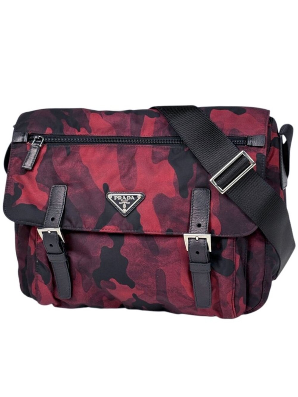 Prada Shoulder Bag Camouflage Nylon Red Black